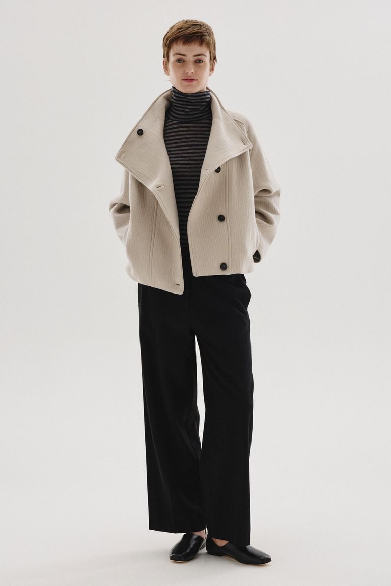 Pantalon à taille élastiquée en gabardine feutrée de coton et laine noir