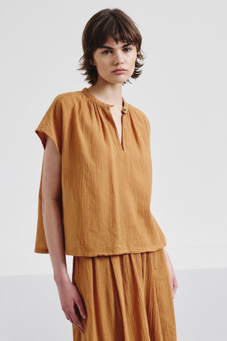 Organic cotton crepe gauze top