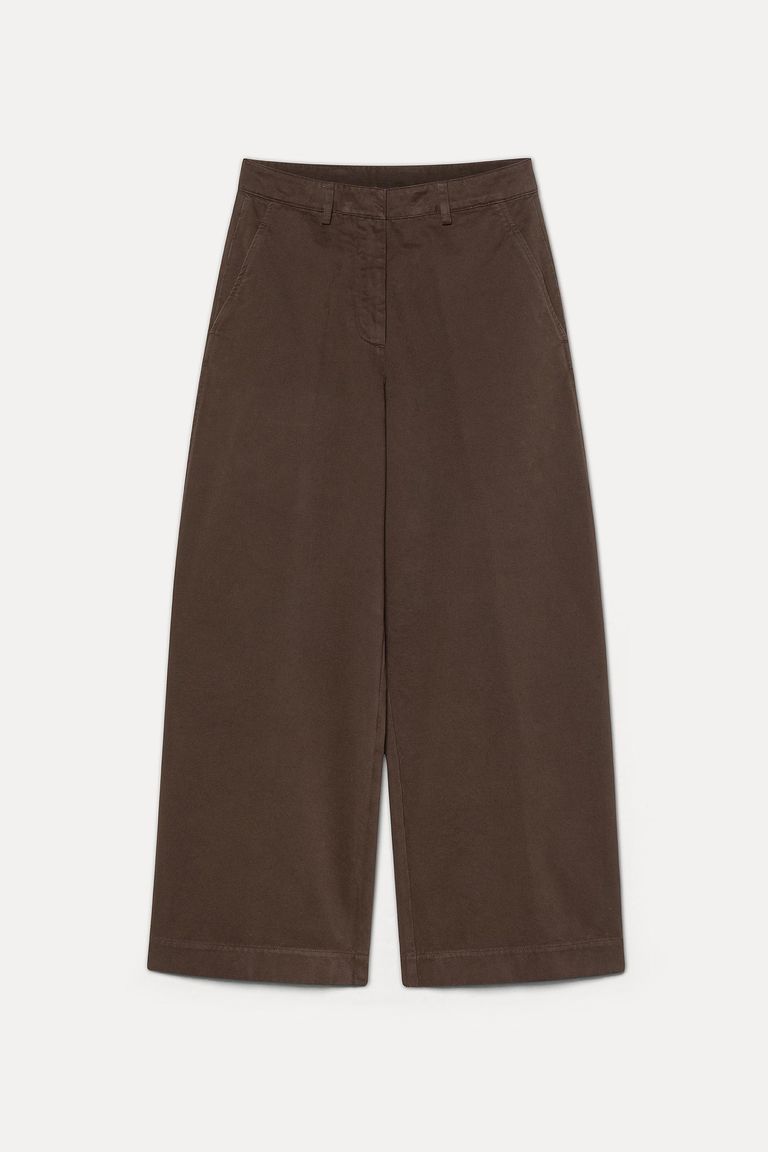 Pantalone barrel in drill di cotone smerigliato cacao