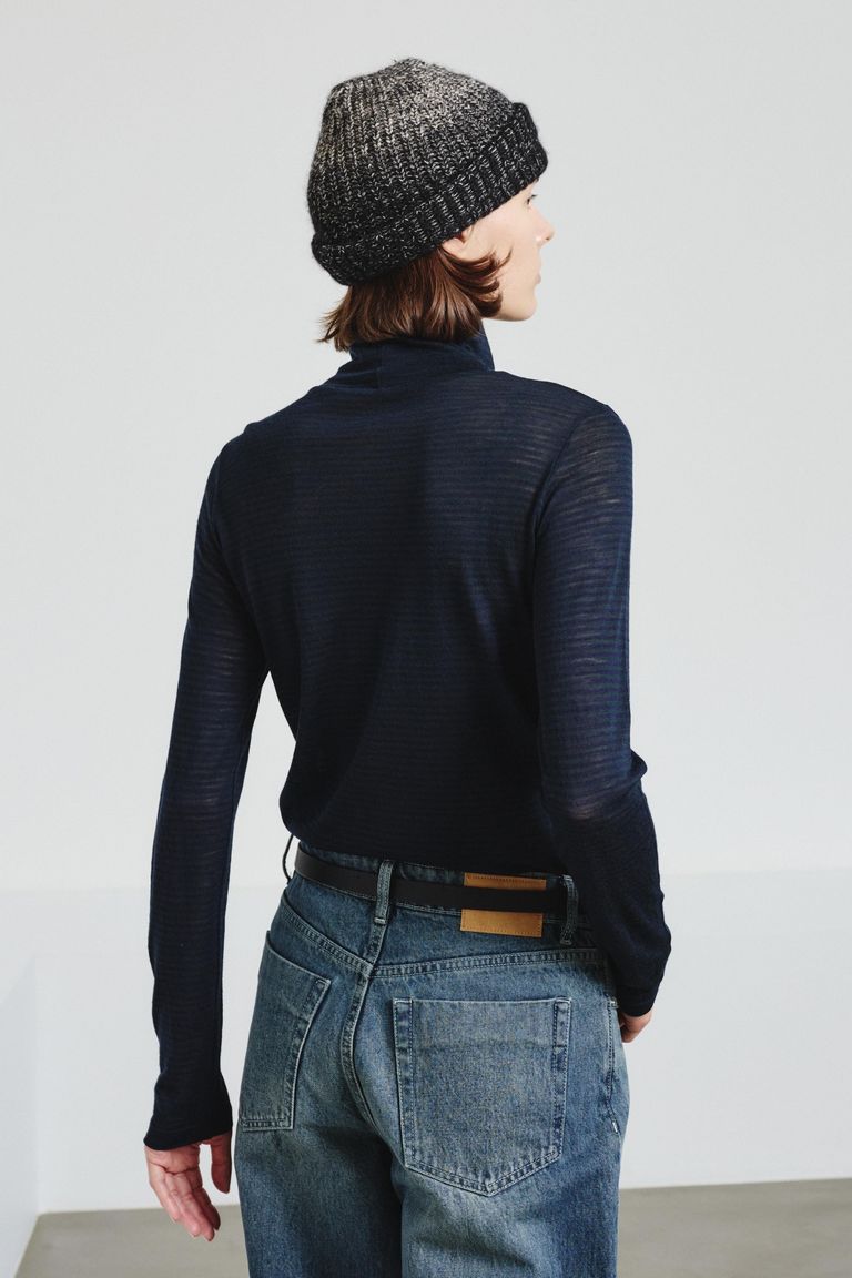 Striped pure wool jersey turtleneck