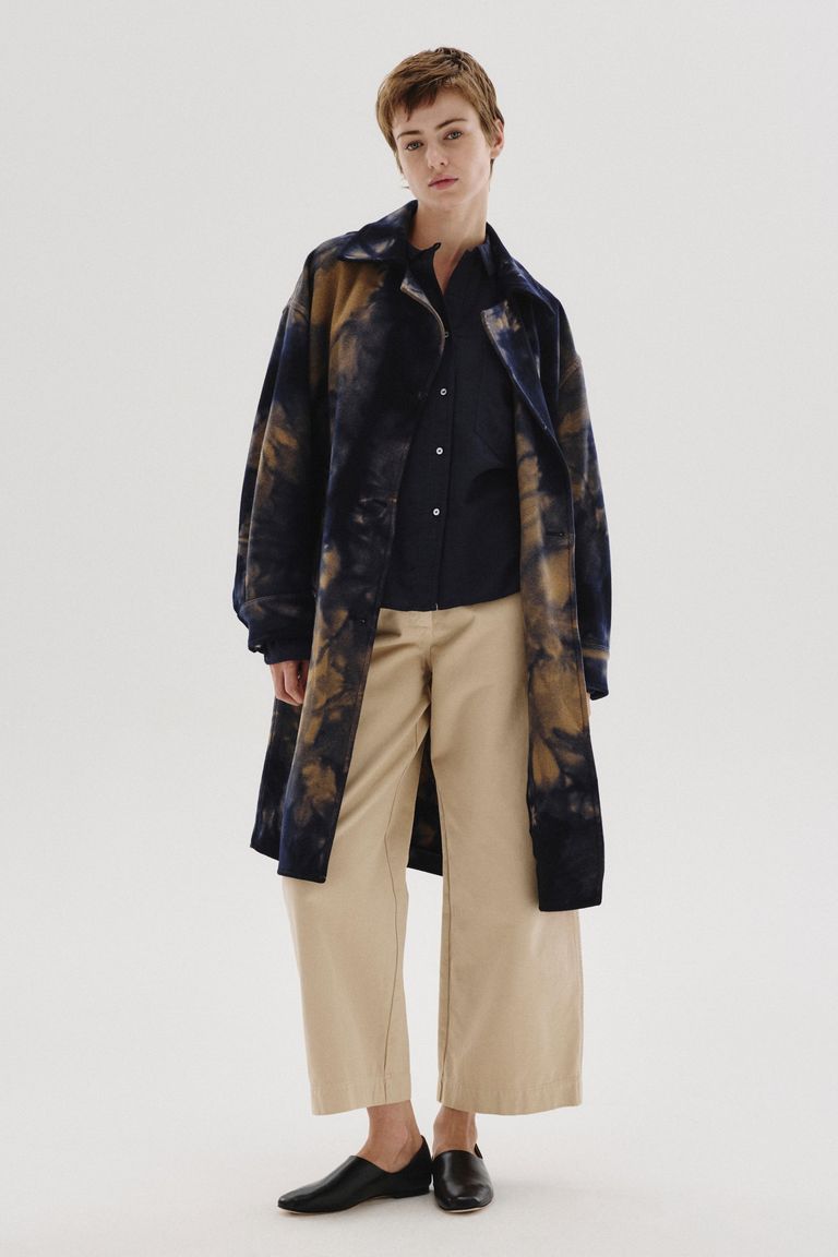 Camicia in micro armatura di cotone e lana navy