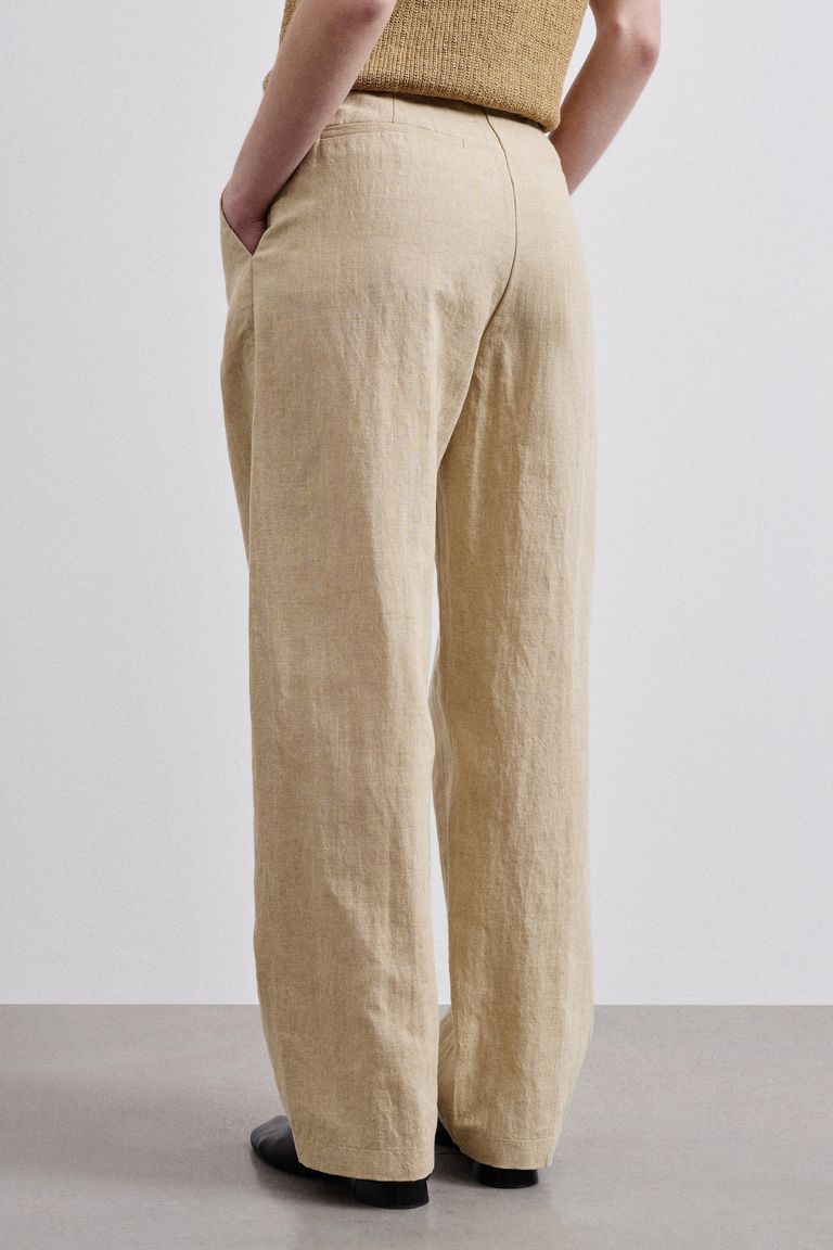 Pantalon en panama de coton et lin grain