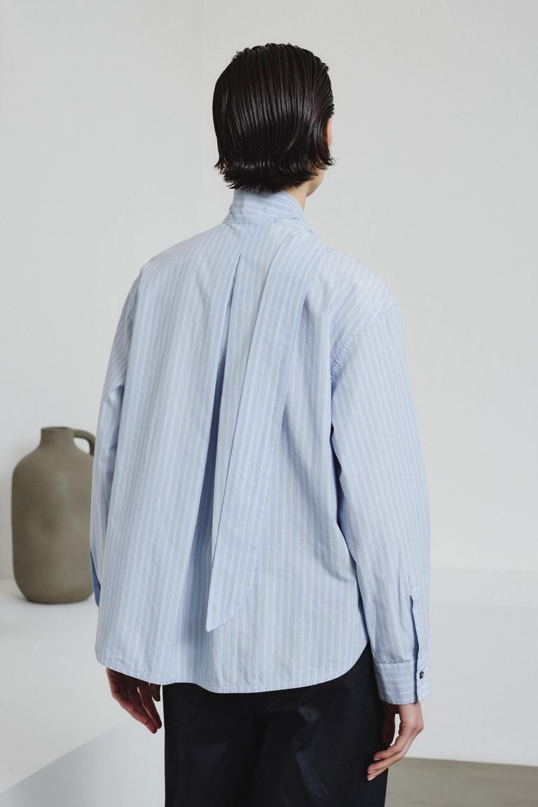 Shirt with scarf in striped poplin