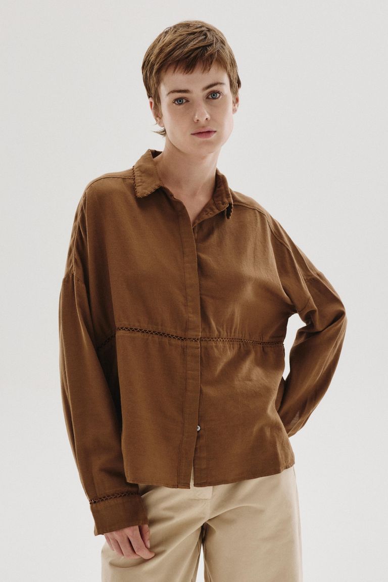 Chemise avec incrustation in micro-armure de coton et laine