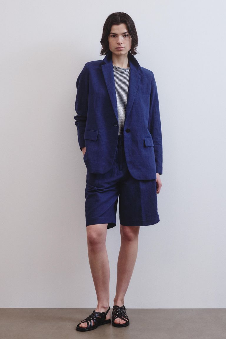 Linen and cotton panama Bermuda shorts indigo