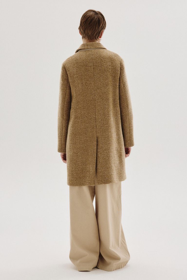 Manteau en drap de laine et coton chiné