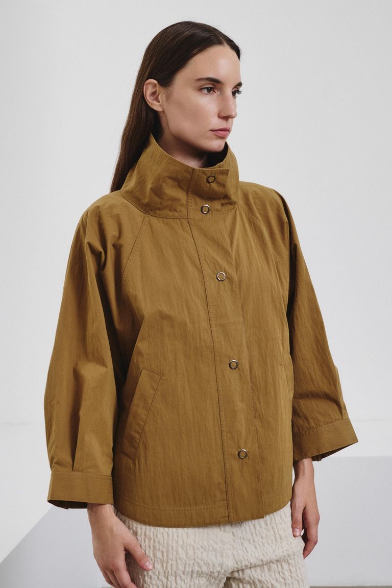 Technical cotton caban jacket mustard