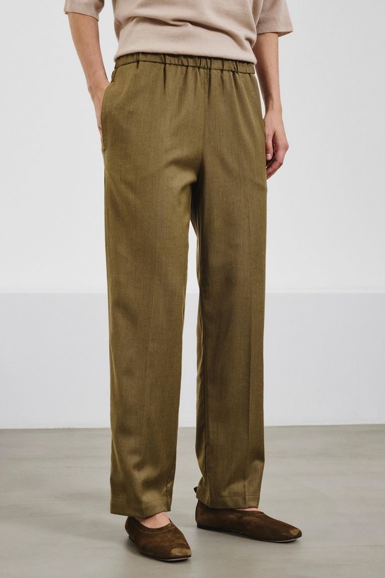 Pantalon de jogging en flanelle de coton et laine chinée avocat