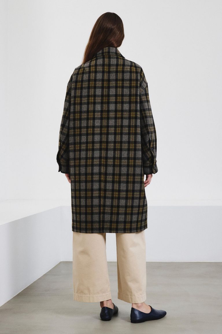 Tartan wool cloth coat military green