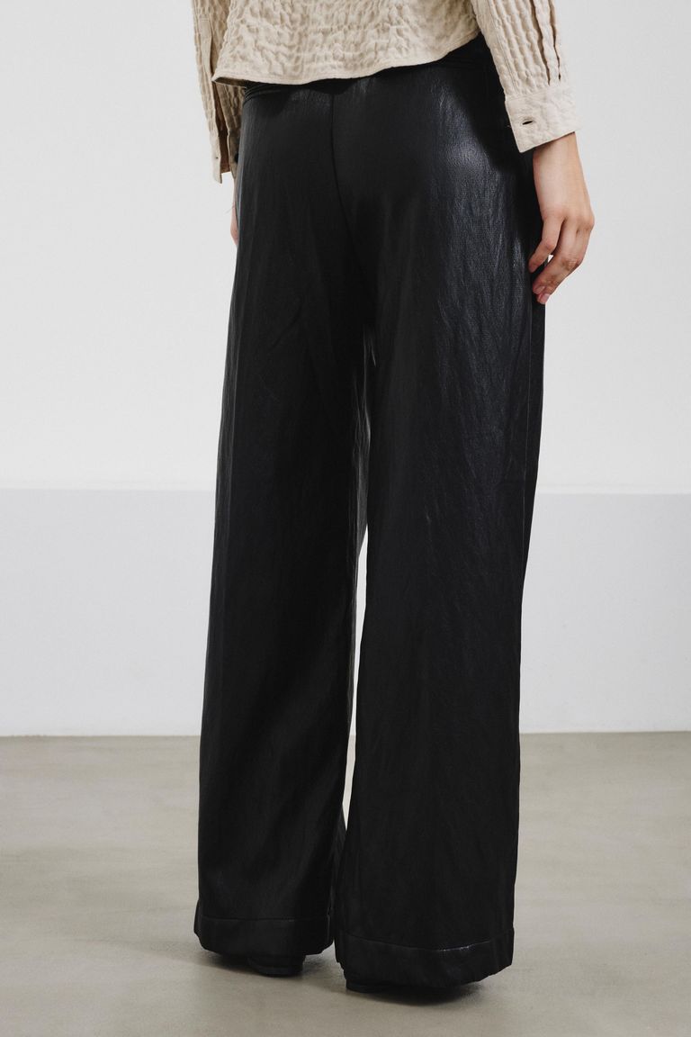 Wide-leg faux leather trousers black