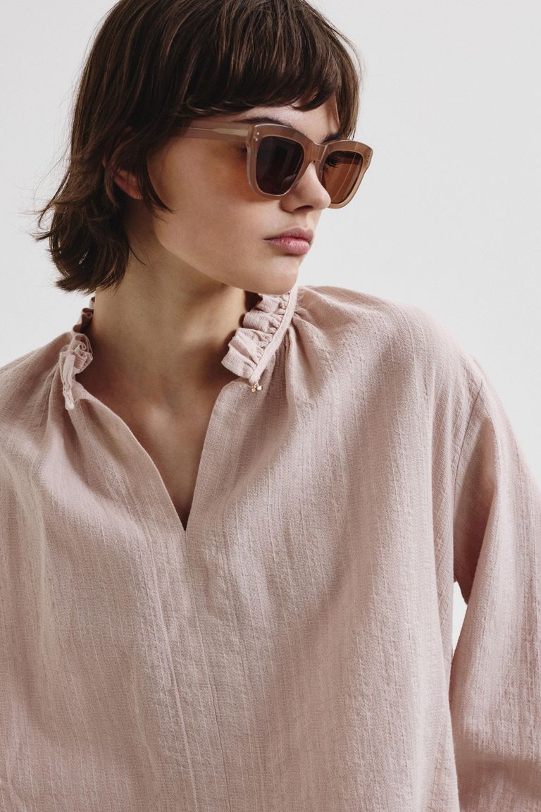 Striped cotton and linen jacquard shirt