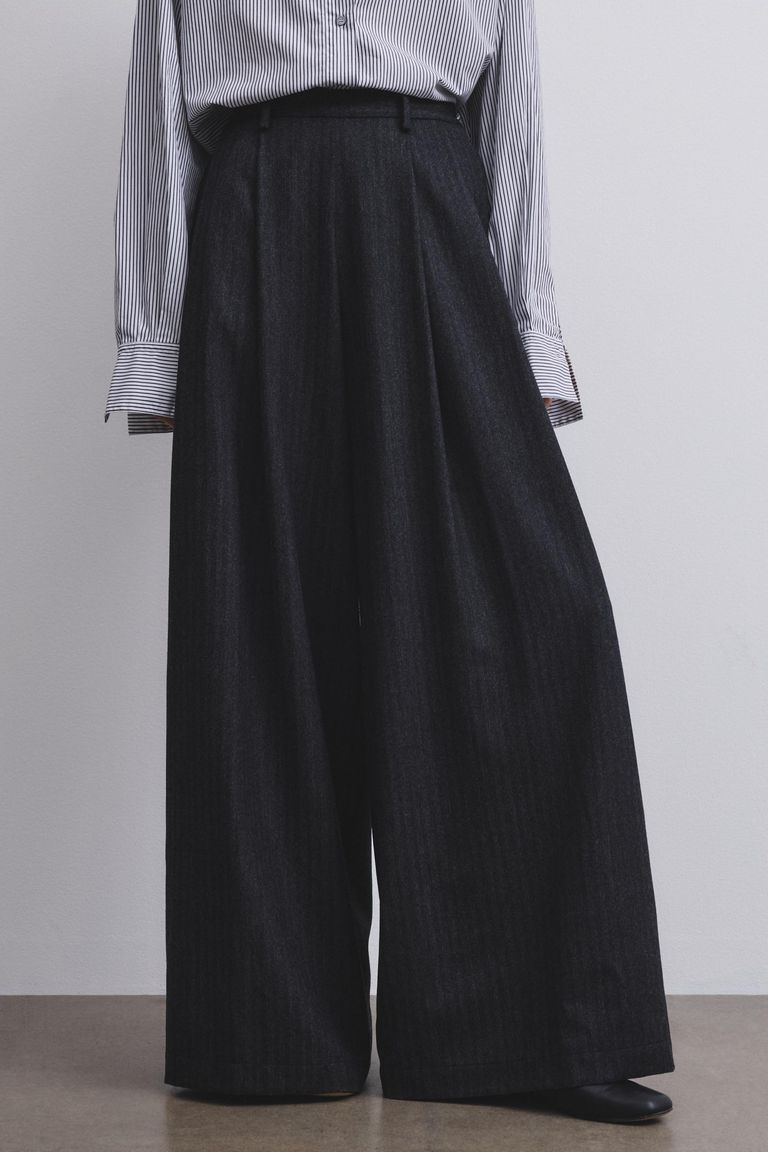 Wide-leg trousers in micro-herringbone fabric