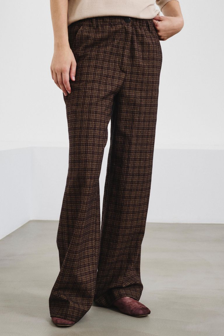 Micro-check cotton-wool flannel trousers burgundy