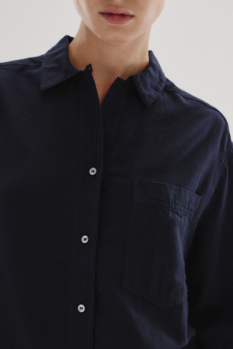 Camicia in micro armatura di cotone e lana navy
