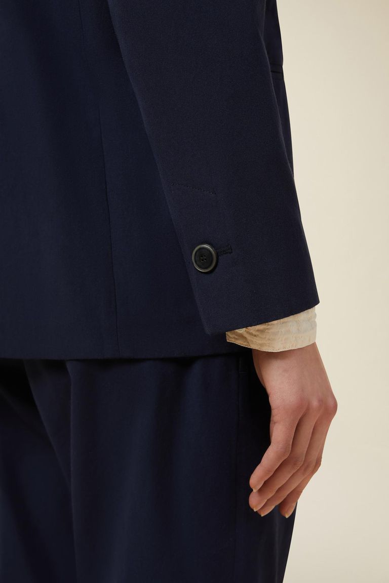 Double-breasted jacket in cotton and nylon canvas navy