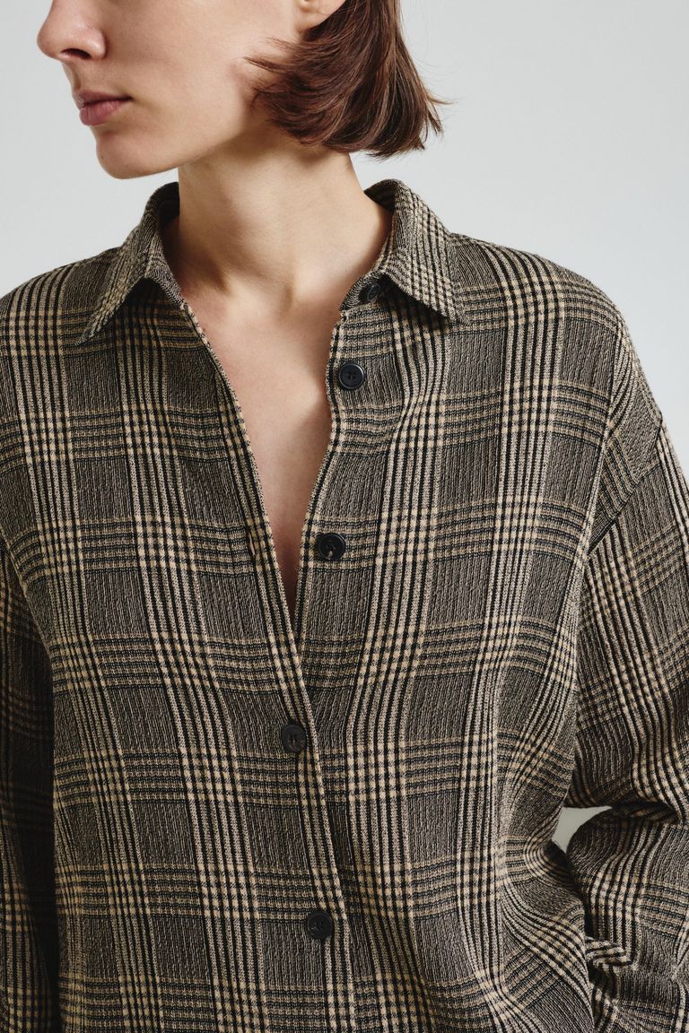 Pleated Prince of Wales flannel shirt