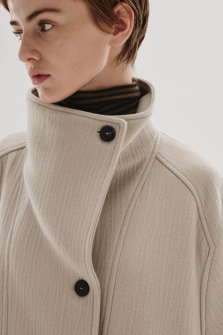 High-neck wool and cashmere cloth jacket ivory