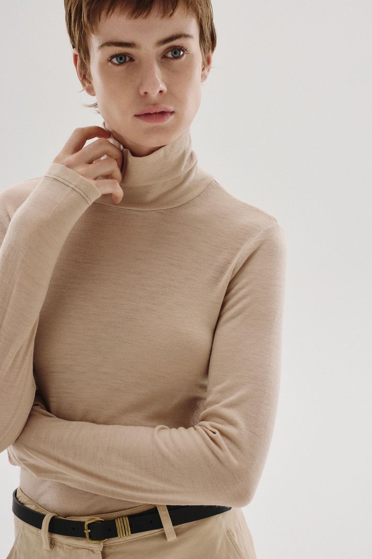 T-shirt a collo alto in jersey di lana