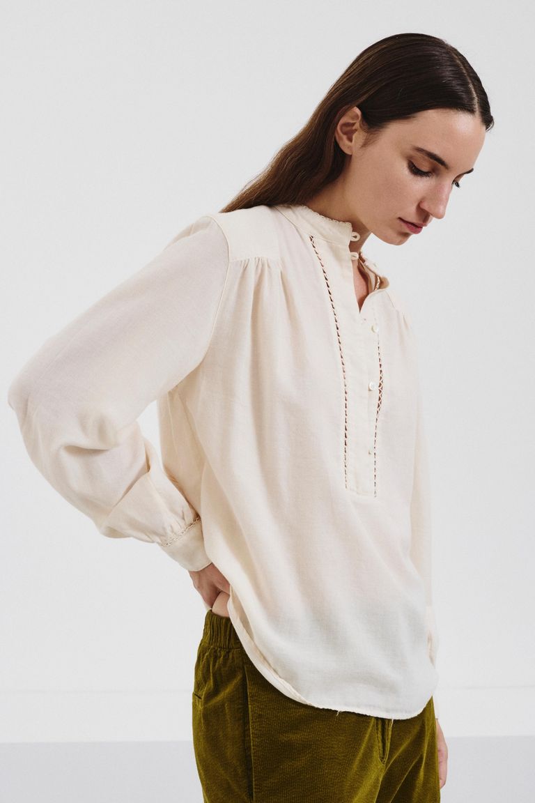 Chemise en micro-armure de coton et laine avec patte polo vert citron doux