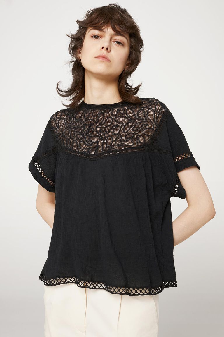 Blouse with lace inserts