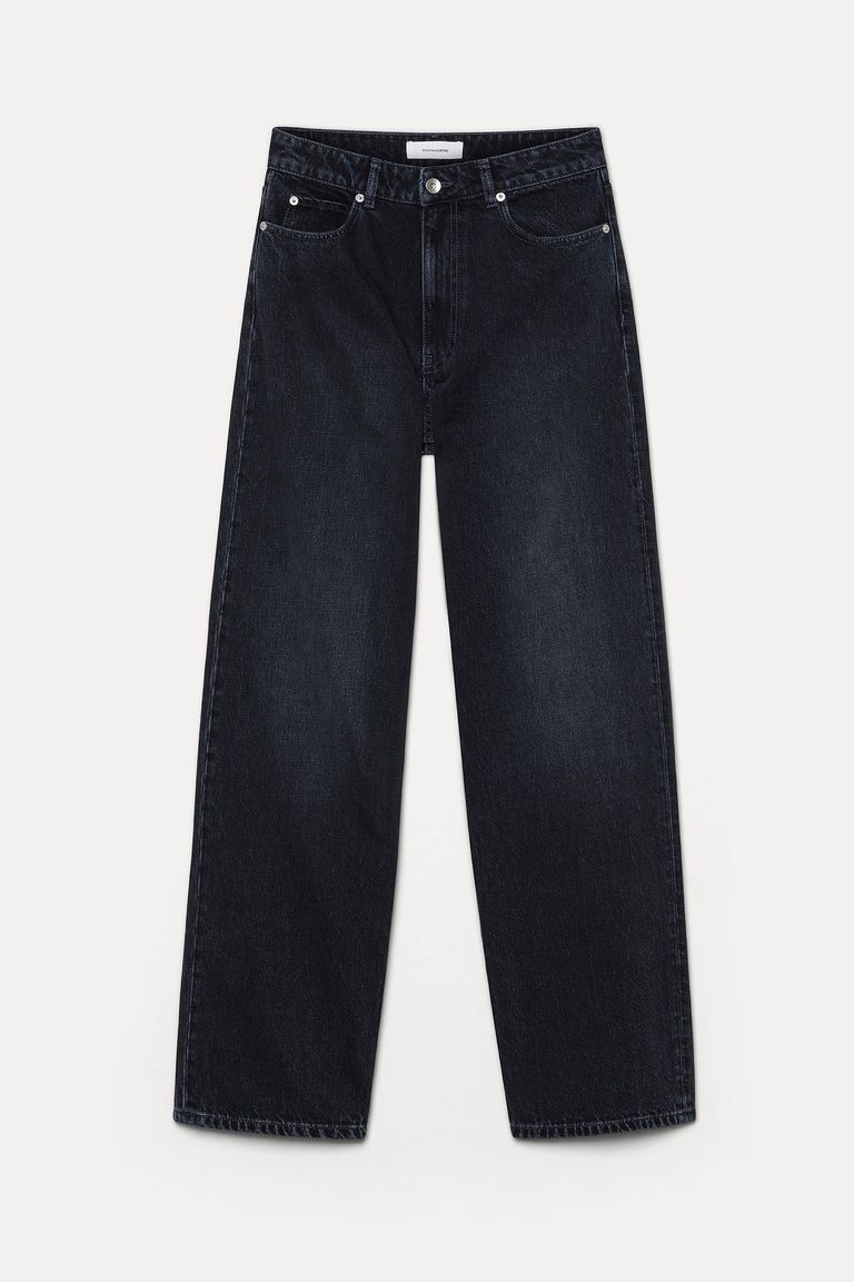 Five-pocket black denim trousers