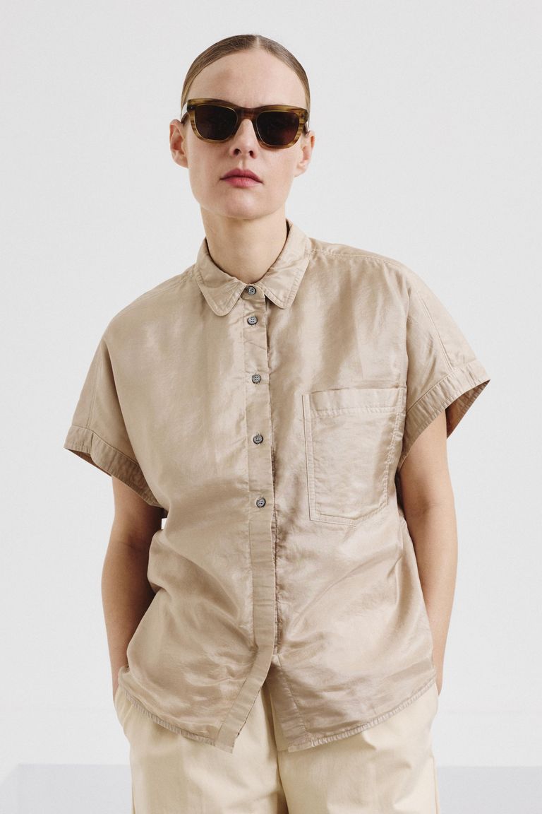 Camicia in tessuto accoppiato di cotone e seta