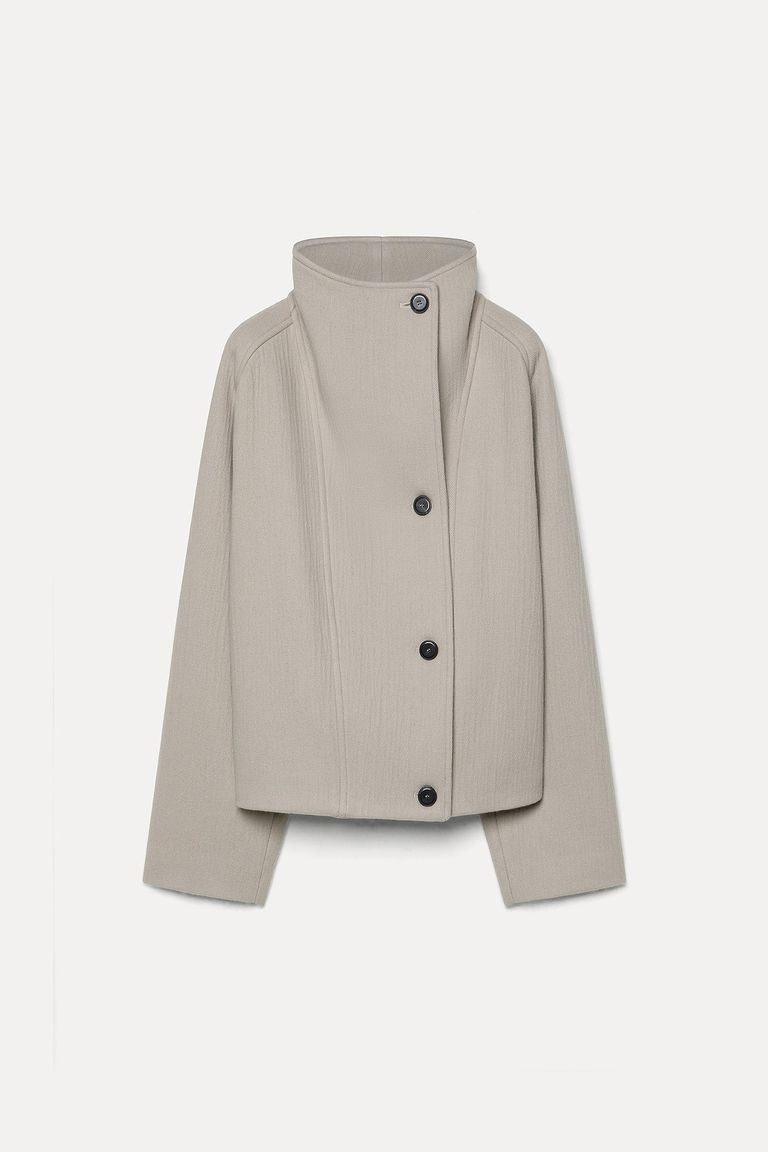 High-neck wool and cashmere cloth jacket ivory