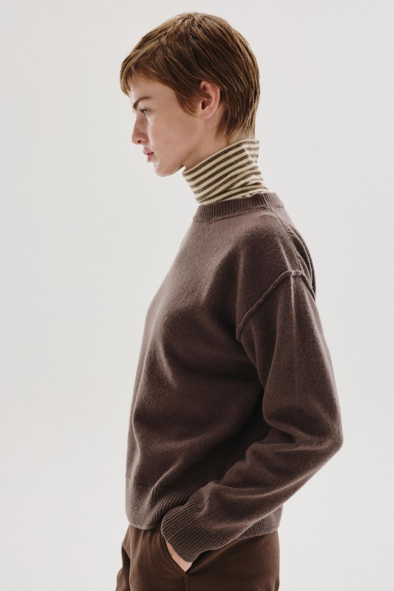 Girocollo in maglia rasata di lana e cashmere