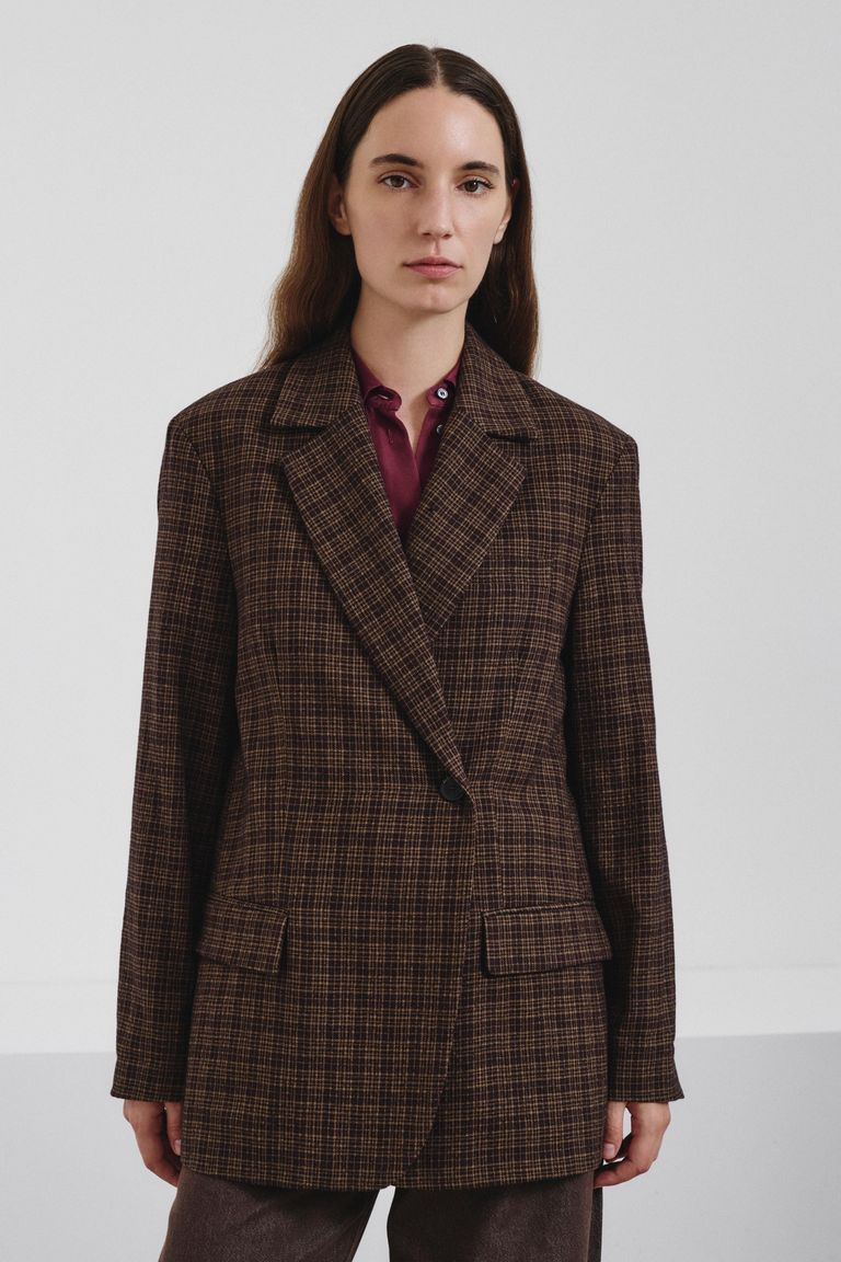 Micro-check flannel double-breasted jacket