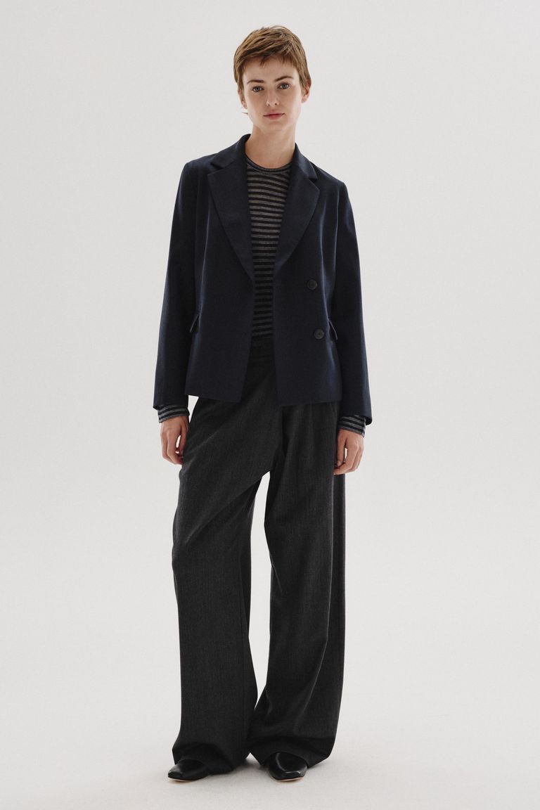 Veste en flanelle de coton et laine chiné bleu foncé