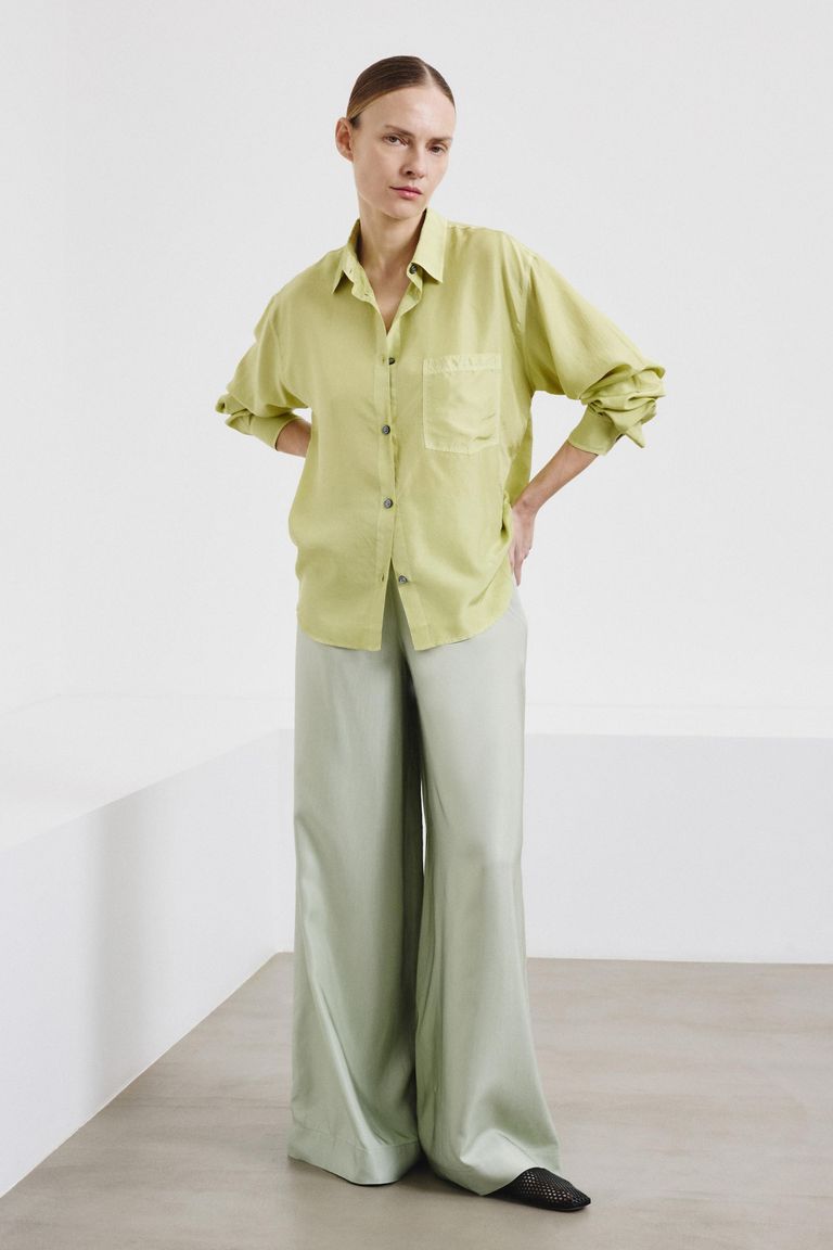 Pantalone pancia piatta in twill di viscosa