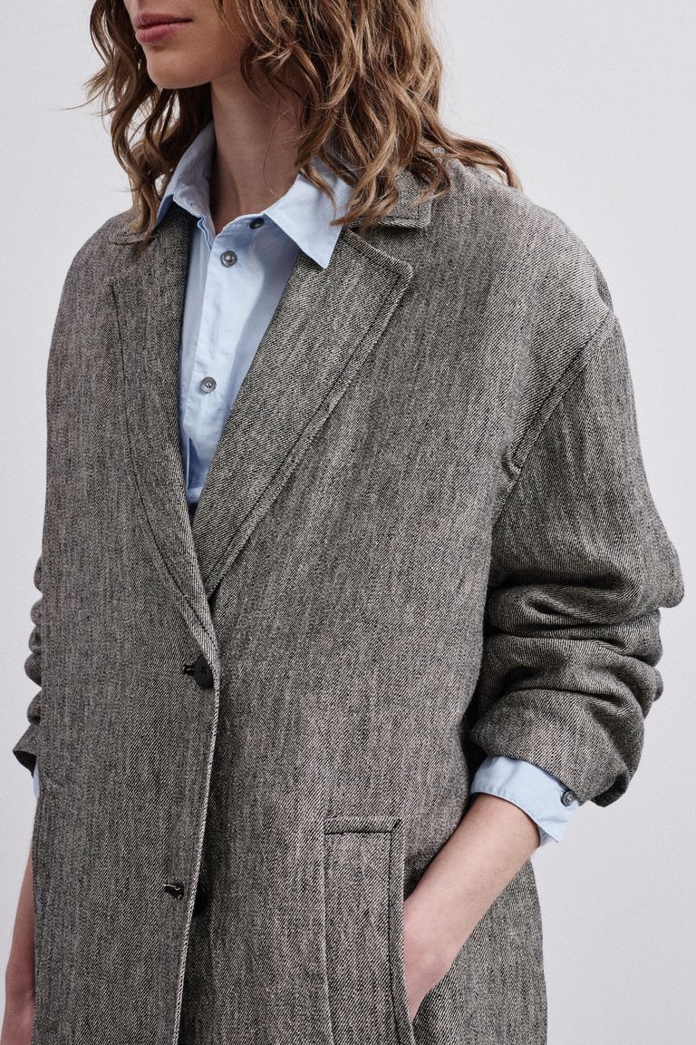 Cappotto in twill melange di lino e cotone nero