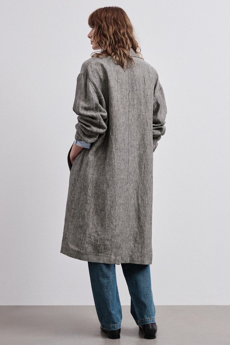 Cappotto in twill melange di lino e cotone nero