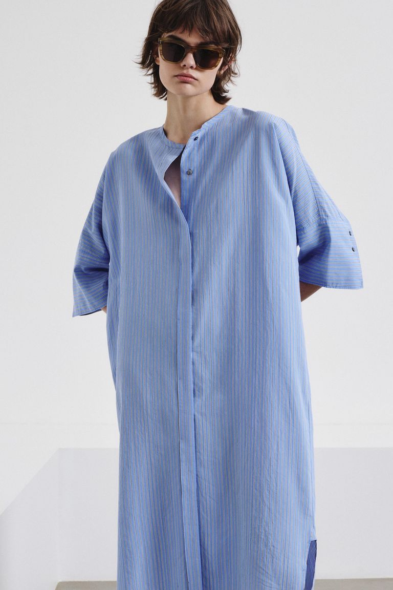 Striped viscose shirt dress