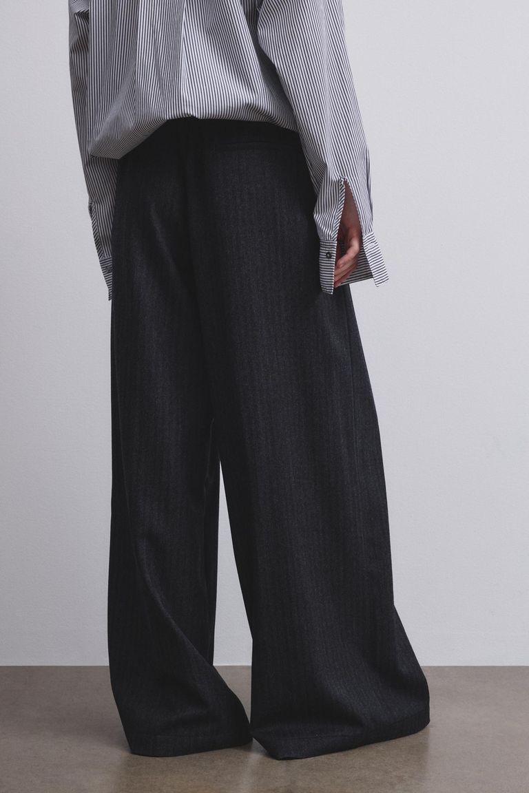 Wide-leg trousers in micro-herringbone fabric