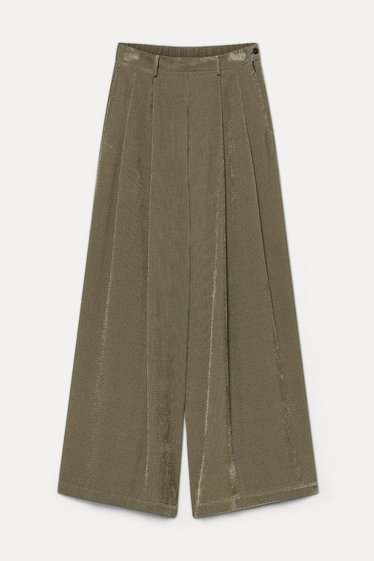 Pantalone ampio in velluto fluido a coste argilla