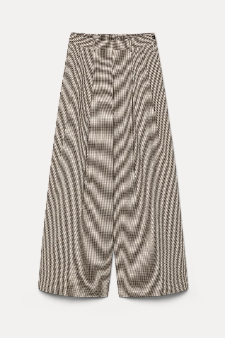 Wide-leg cotton micro-gingham trousers