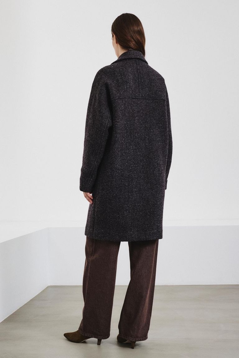 Oversized mélange wool and cotton cloth coat anthracite