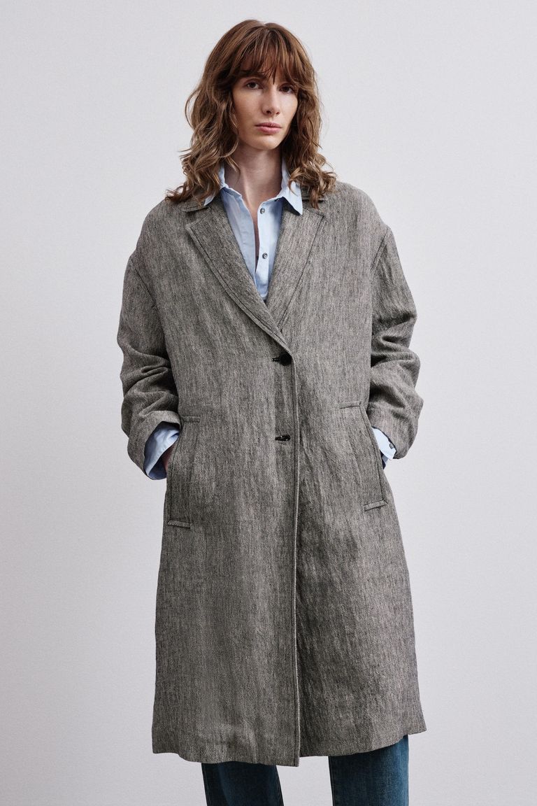 Cappotto in twill melange di lino e cotone nero