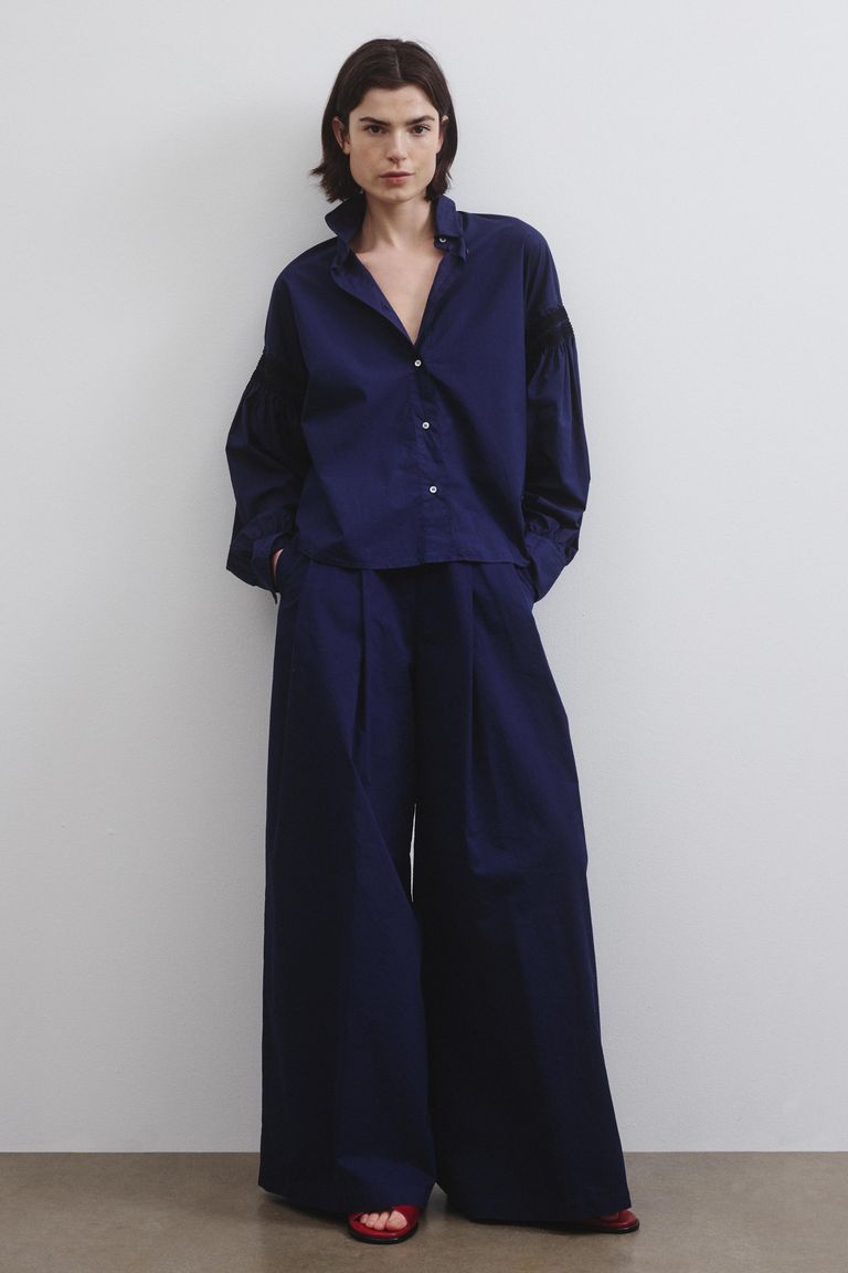 Embroidered poplin shirt midnight blue