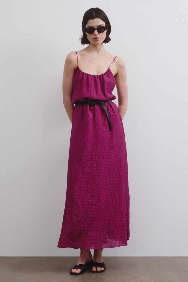 Robe en voile froissé de coton et soie