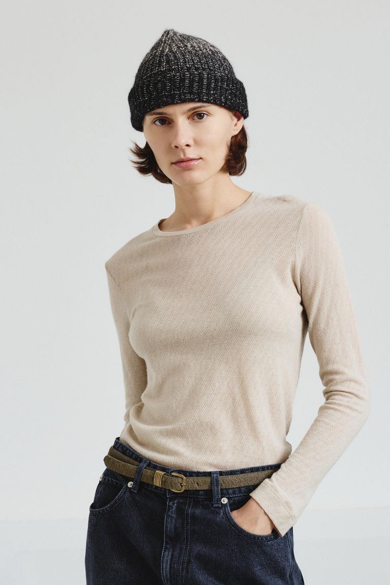 Long-sleeve T-shirt in openwork jersey