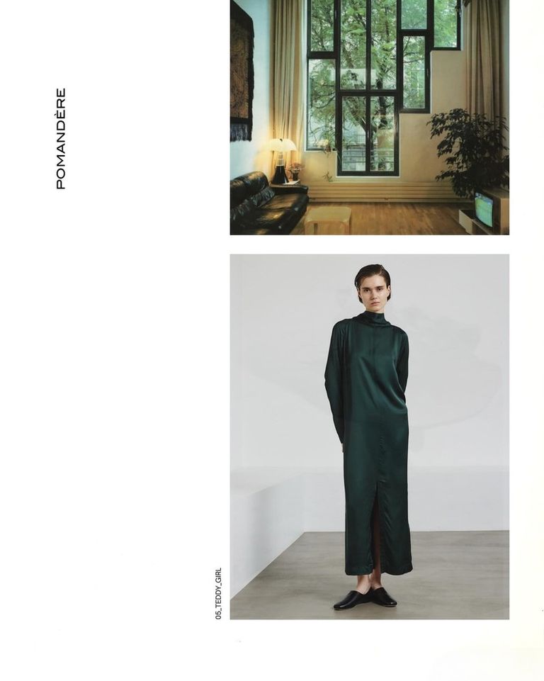 A play of contrasts.
The satin dress — fluid and luminous.
The flannel shirtdress — structured and serene.
Two silhouettes, one refined attitude.

 #POMANDÈRE #FW25