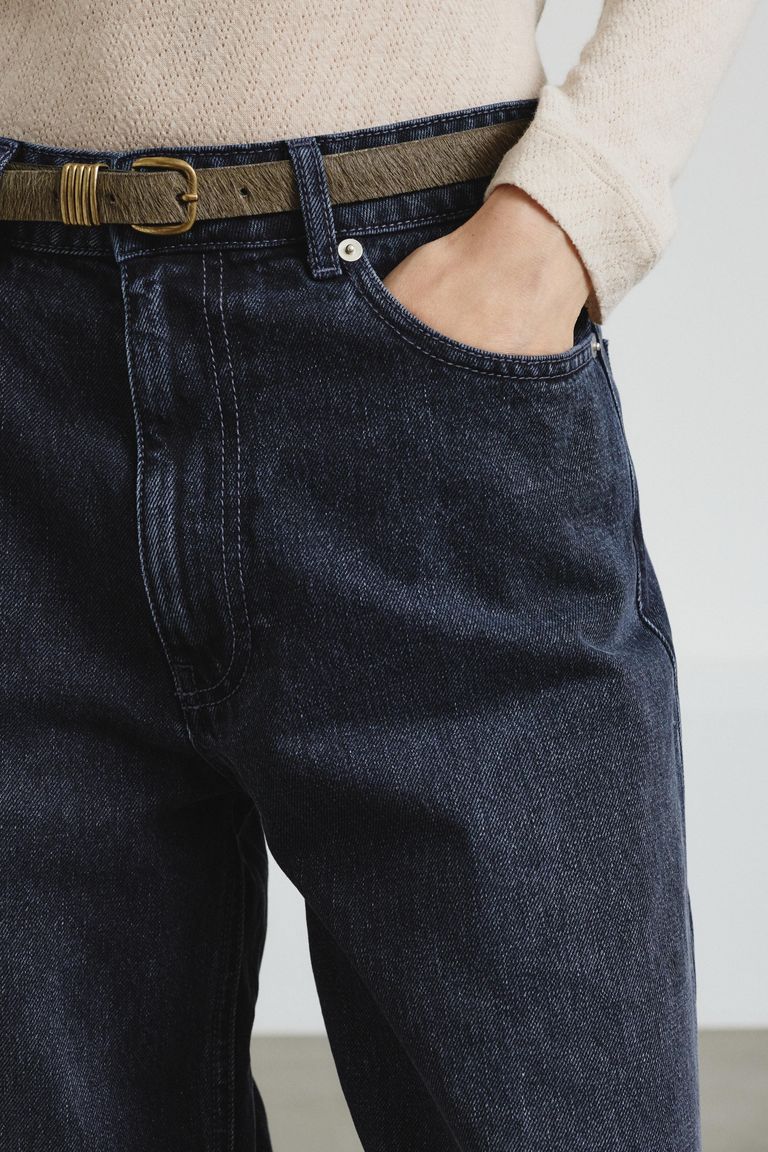 Five-pocket black denim trousers