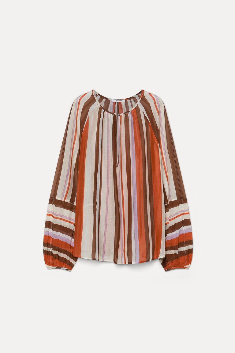 Striped cotton and silk chiffon blouse