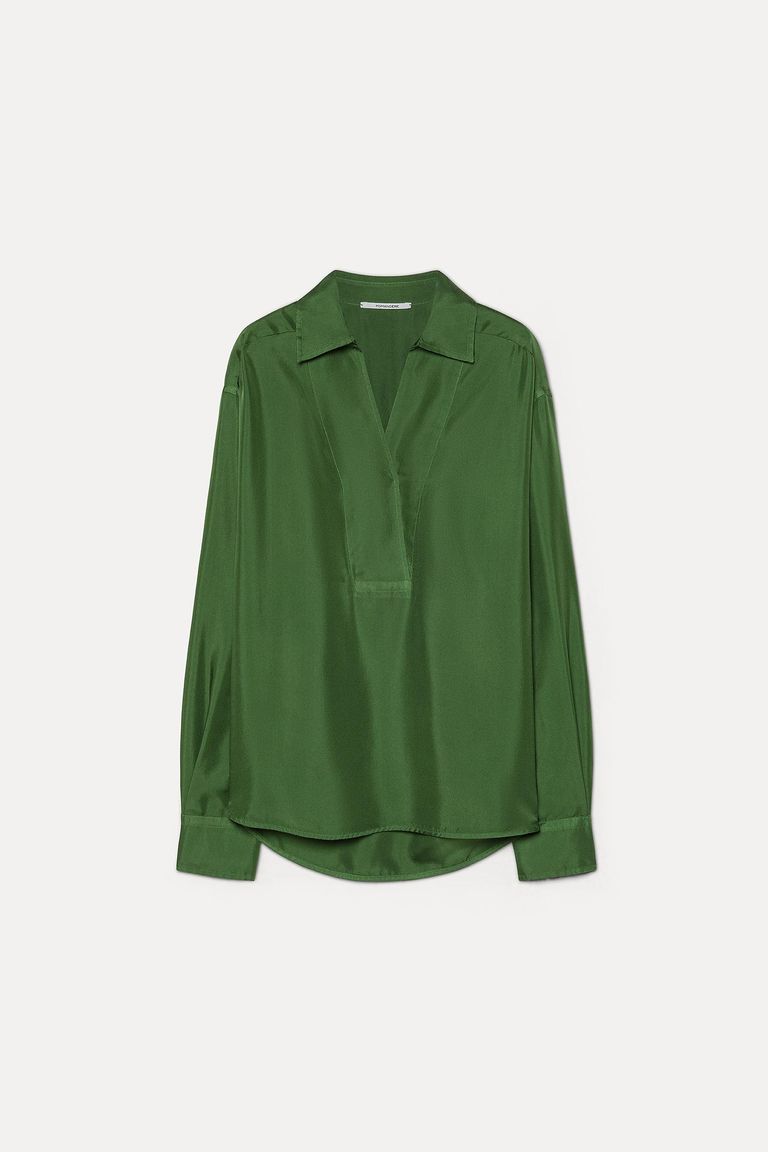 Chemise en twill de soie col V