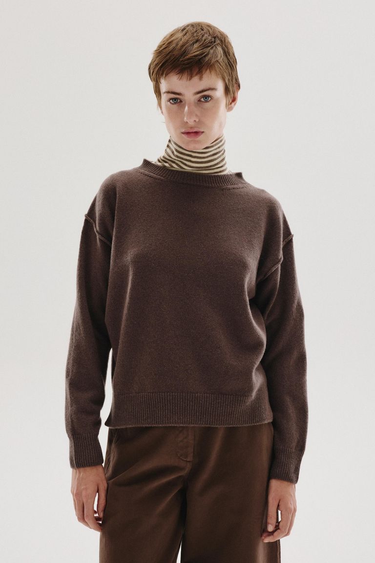 Girocollo in maglia rasata di lana e cashmere