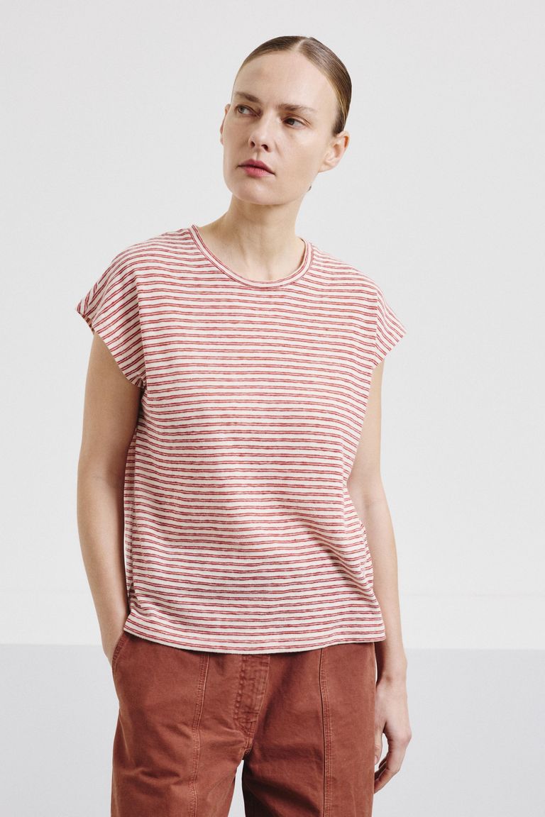 Striped cotton and linen jersey top
