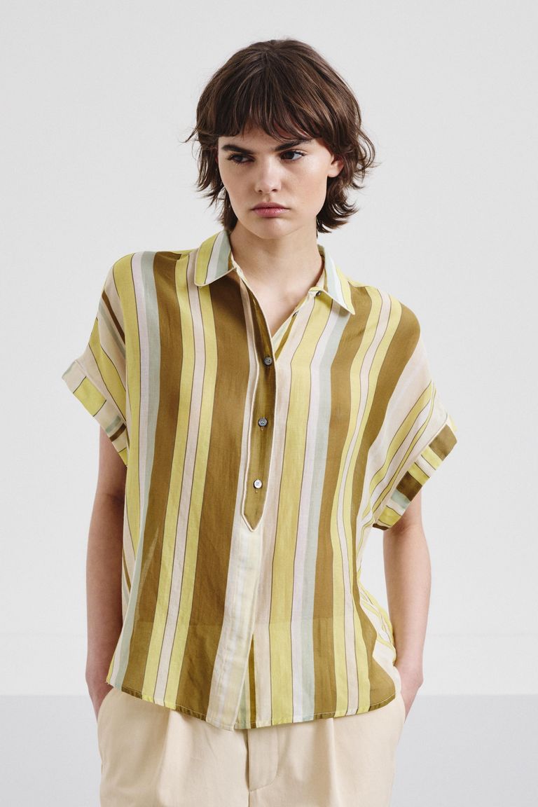 Camicia in chiffon di cotone e seta rigato