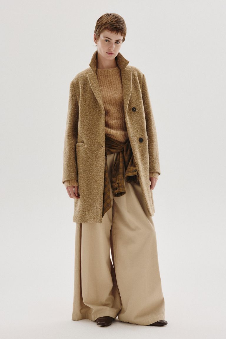 Manteau en drap de laine et coton chiné